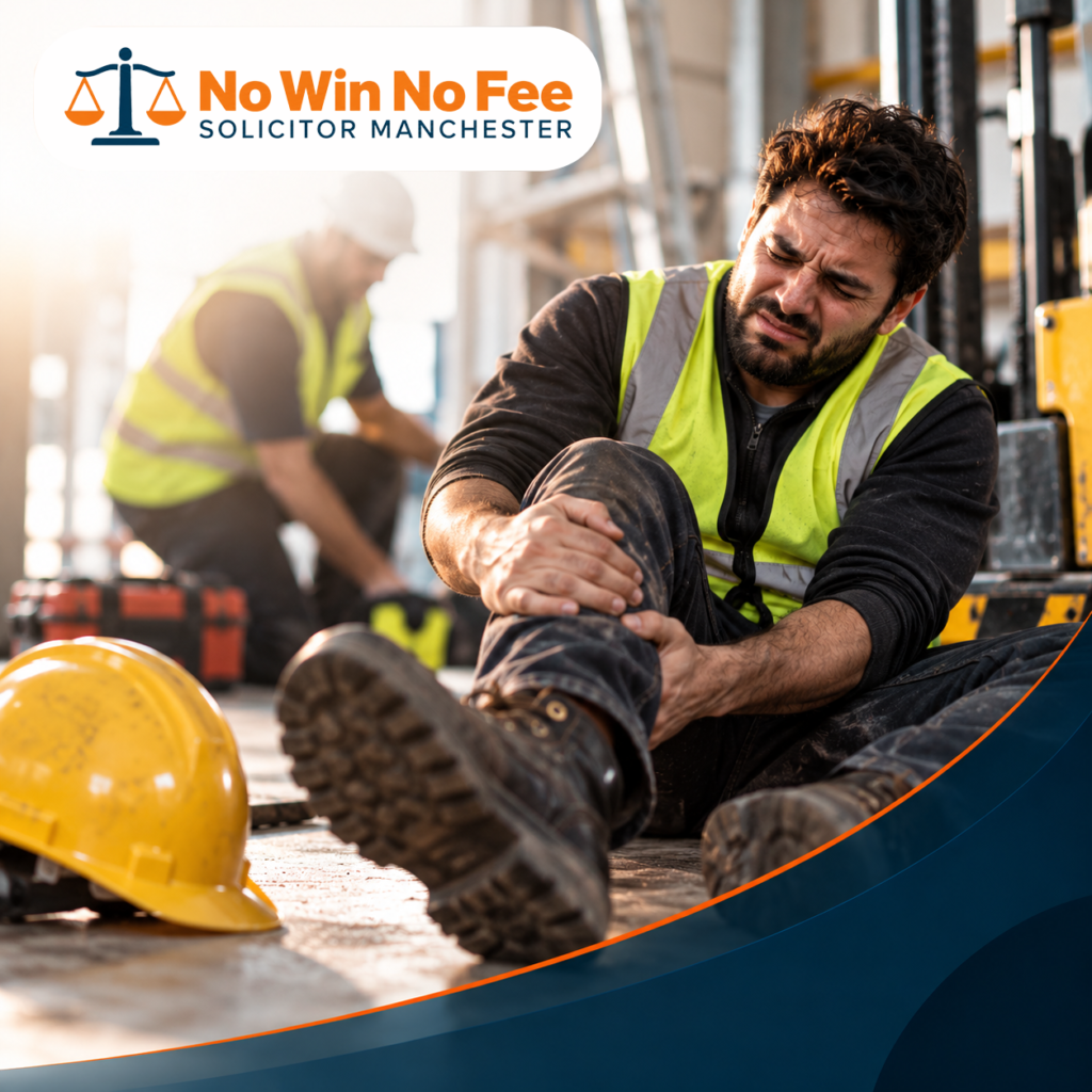 Worker holding an injured knee after a workplace accident